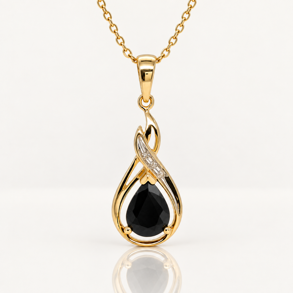Pear Sapphire & Diamond Pendant | 9ct Yellow Gold