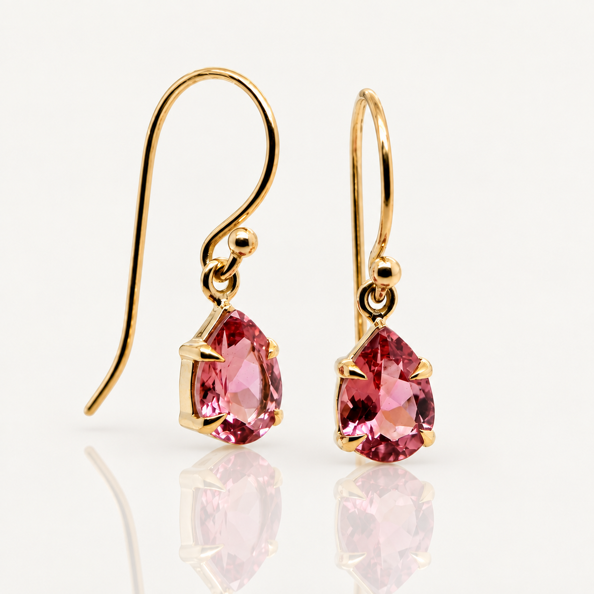 Pear Pink Tourmaline Drop Earrings | 9ct Yellow Gold