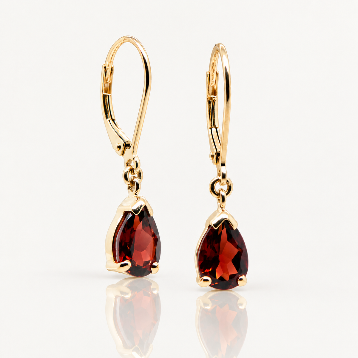 Pear Garnet Drop Earrings | 9ct Yellow Gold