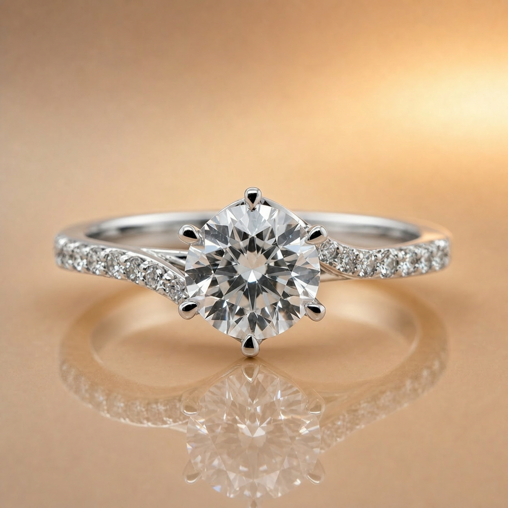 Peyton | 2.01ct Round Brilliant Cut Lab Grown Diamond Engagement Ring | Twisted Diamond Band | 18ct White Gold