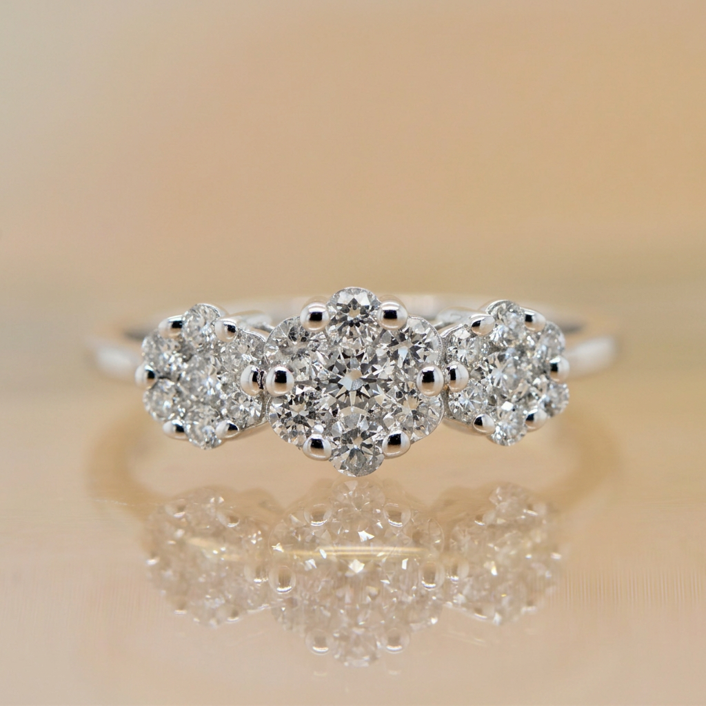 Posie | Triple Cluster Natural Diamond Dress Ring | 9ct White Gold