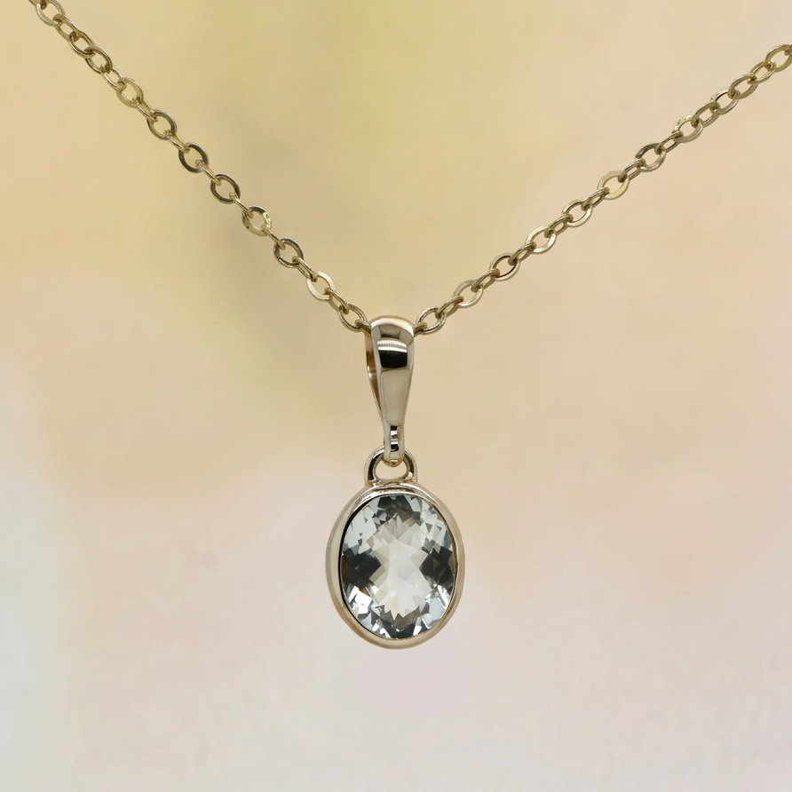 Bezel Set Prasiolite Oval Pendant