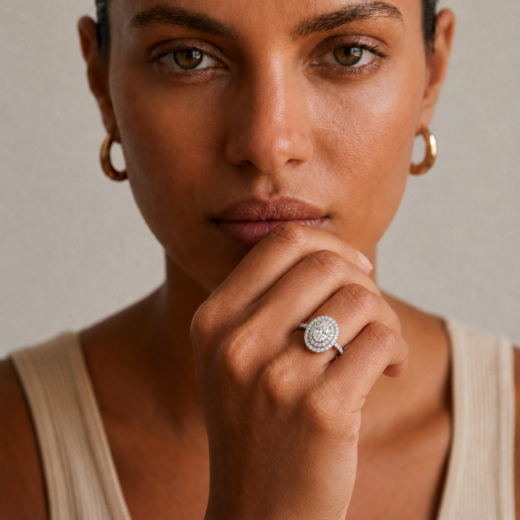 Prue | 1.01ct Oval Lab Grown Diamond Double Halo | 18ct White Gold