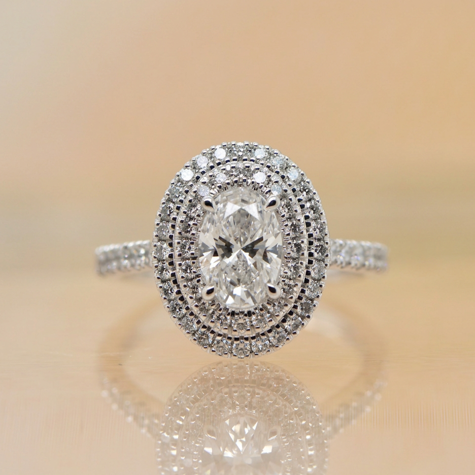 Prue | 1.01ct Oval Lab Grown Diamond Double Halo | 18ct White Gold