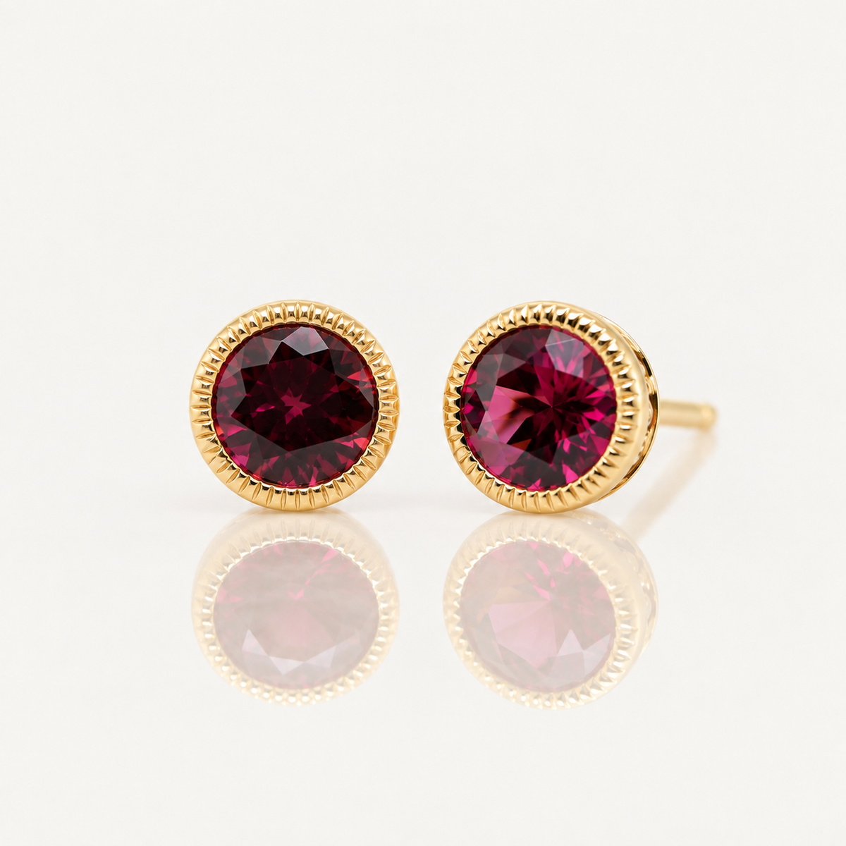 Round Rhodolite Garnet Stud Earrings | 9ct Yellow Gold