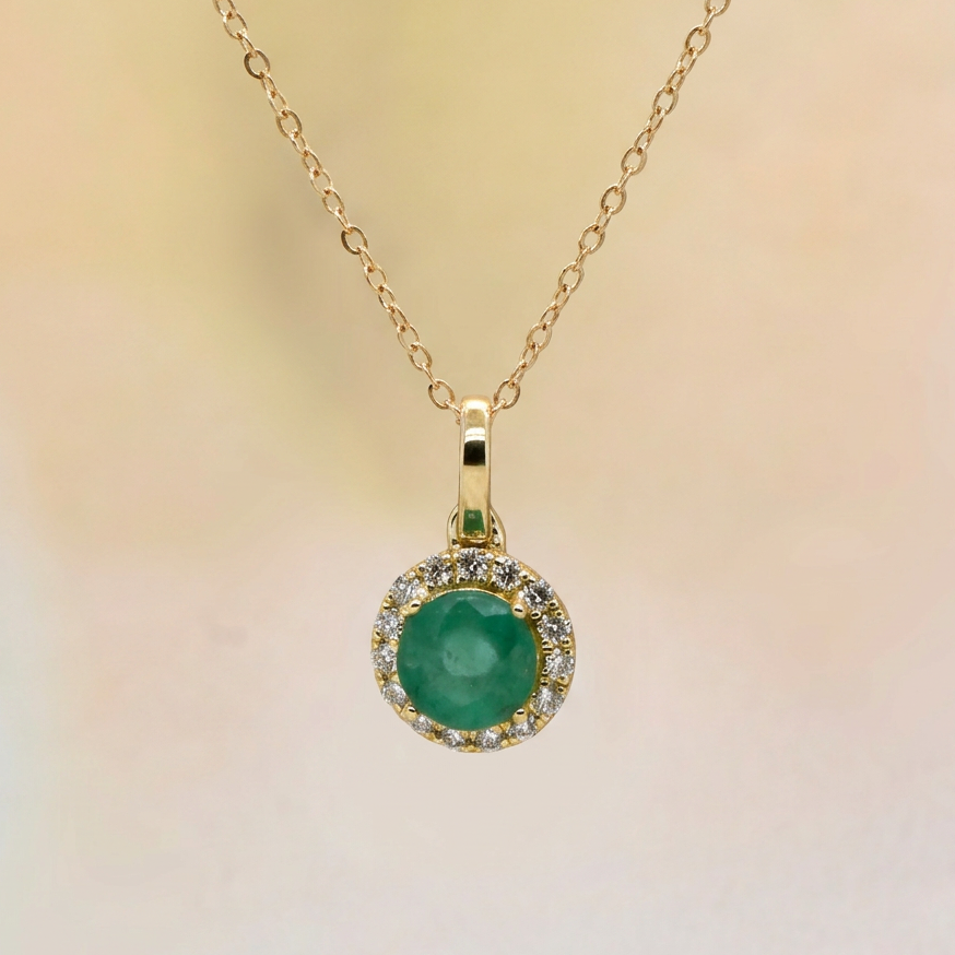 Emerald & Diamond Halo Necklace
