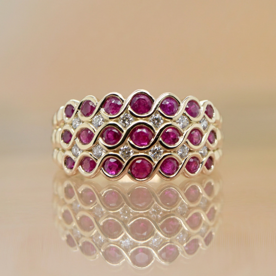 'Eva' Ruby & Diamond Wide Ring