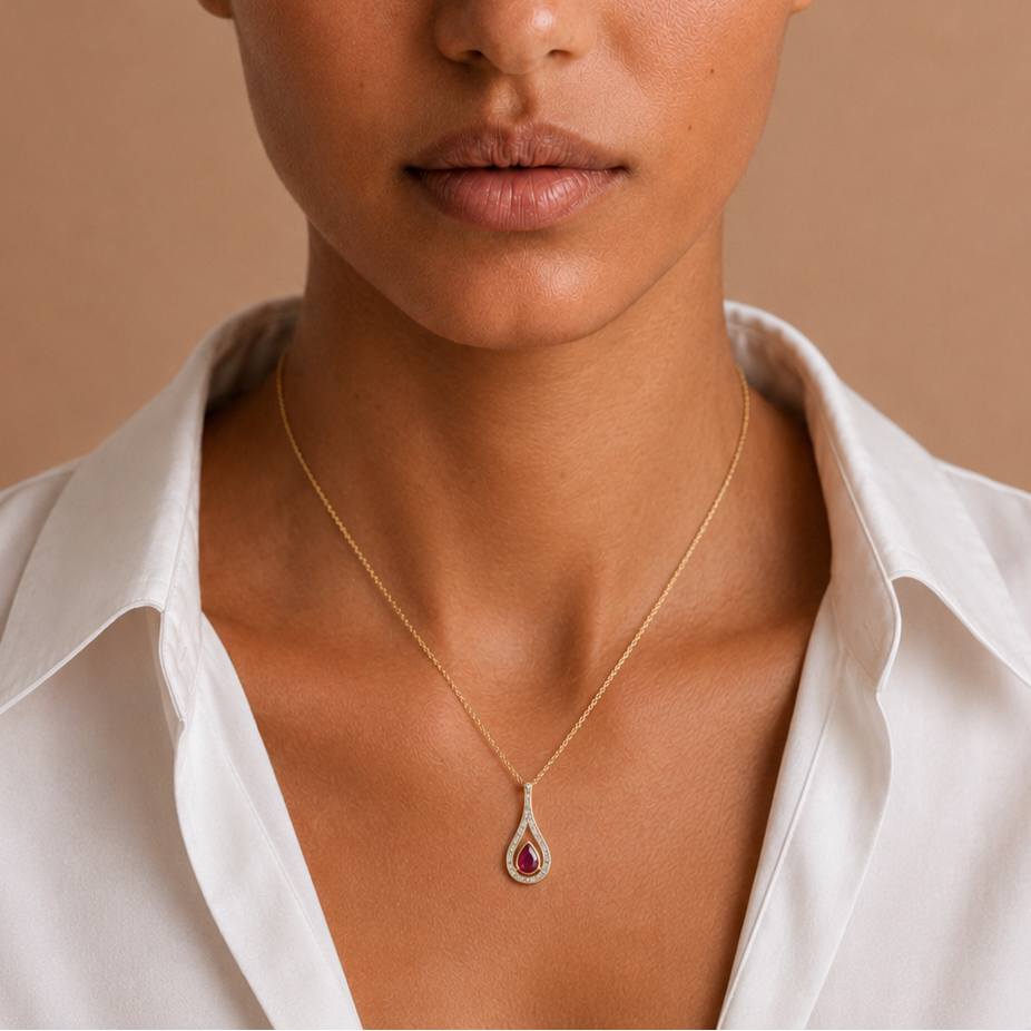 Pear Ruby & Diamond Pendant