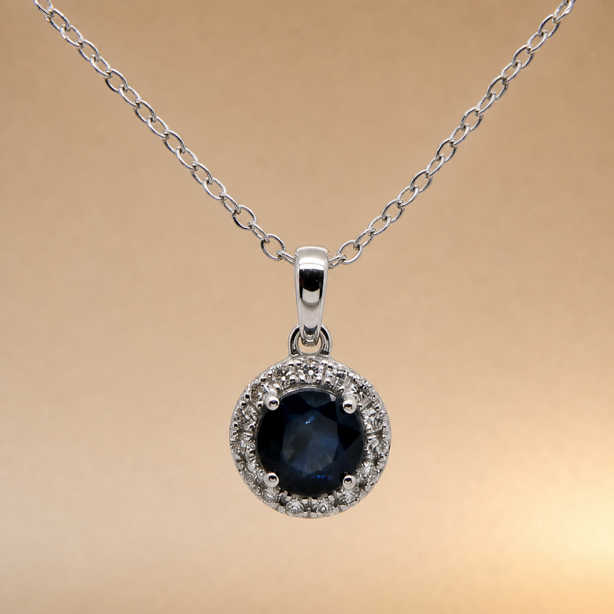 Sapphire & Diamond Halo Necklace