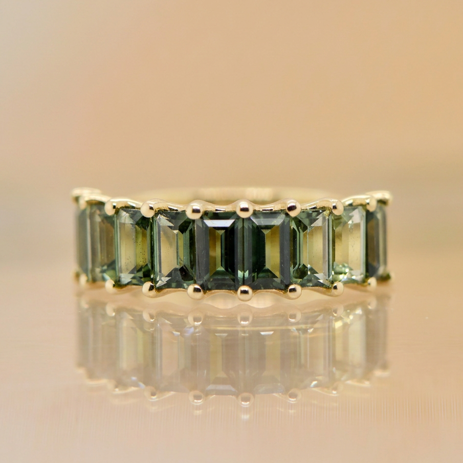 9ct Yellow Gold Australian Green Sapphire Baguette Ring | Sapphire Dreams