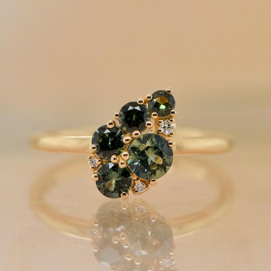 18ct Yellow Gold Australian Sapphire & Diamond Cluster Ring | Sapphire Dreams