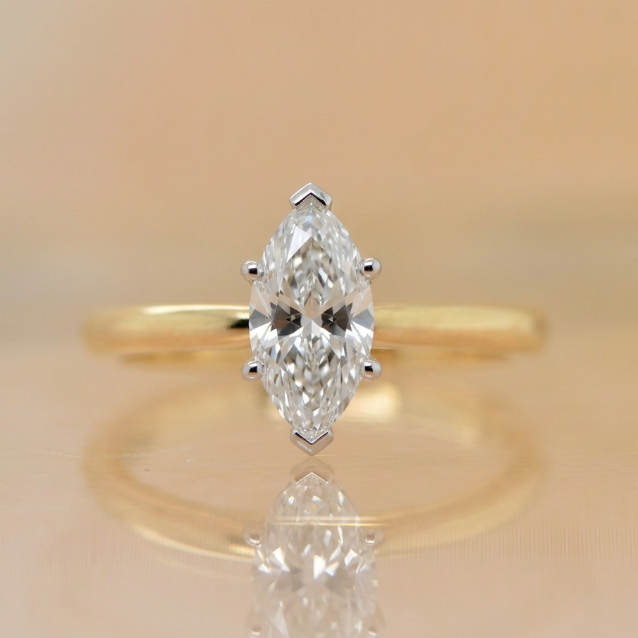 Sofia | 1.24ct Marquise Cut Lab Grown Diamond Solitaire Engagement Ring | V-Claw Setting | 18ct Yellow & White Gold