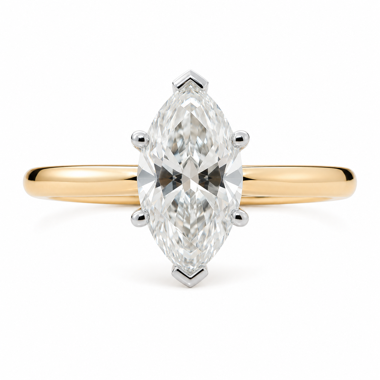 Sofia | 1.24ct Marquise Cut Lab Grown Diamond Solitaire Engagement Ring | V-Claw Setting | 18ct Yellow & White Gold