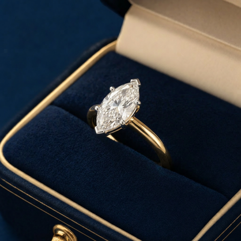 Sofia | 1.24ct Marquise Cut Lab Grown Diamond Solitaire Engagement Ring | V-Claw Setting | 18ct Yellow & White Gold