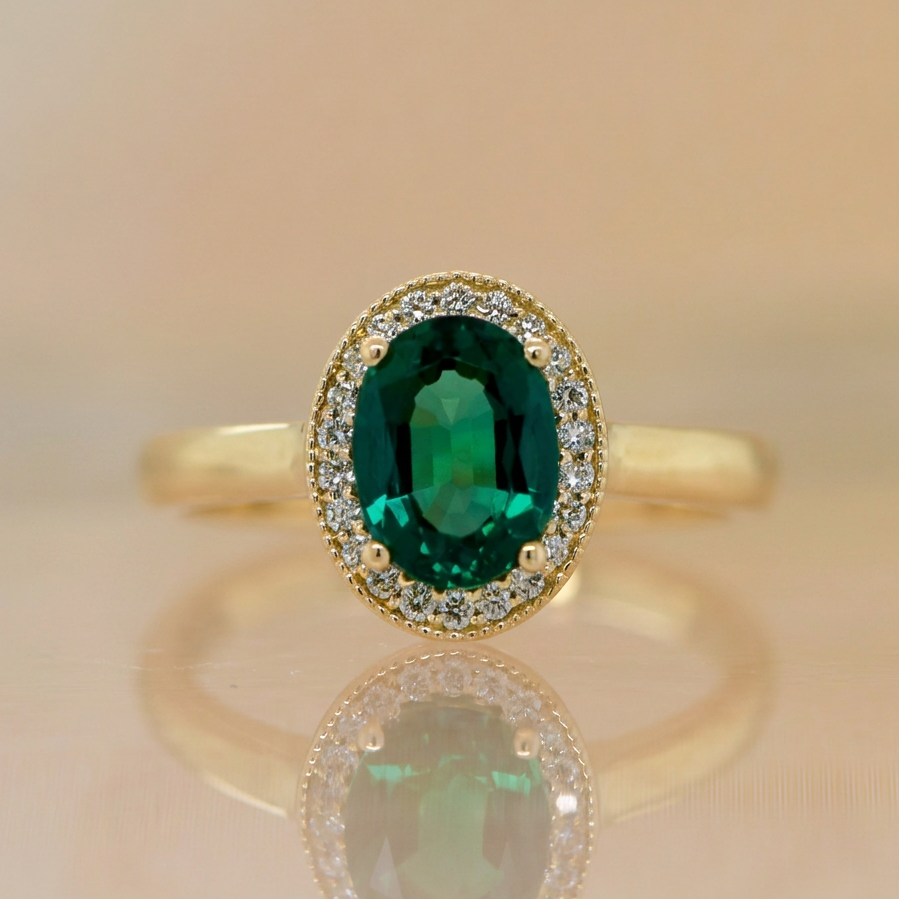 Emerald & Diamond Halo Ring