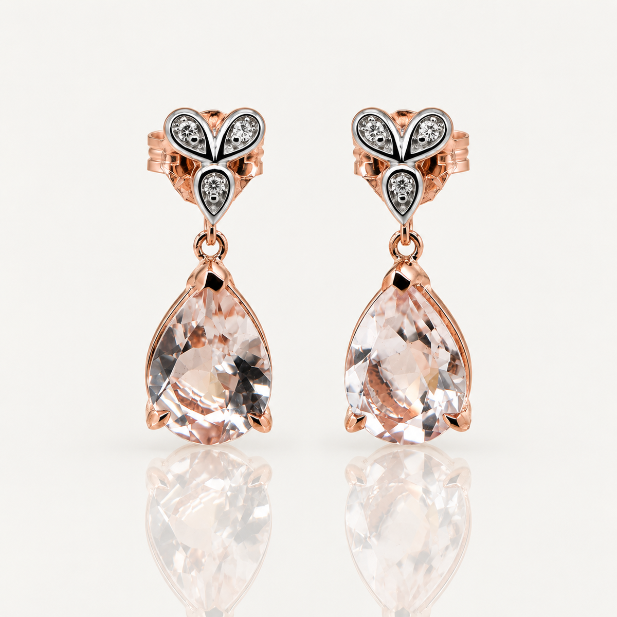 Pear Morganite & Diamond Drop Earrings | 9ct Rose Gold