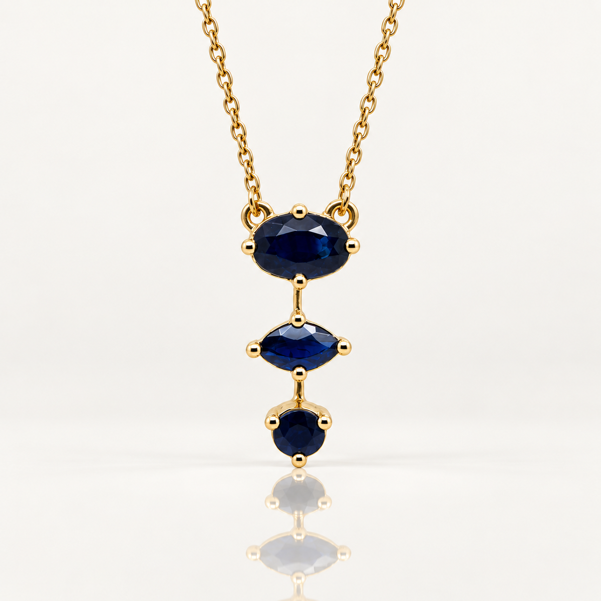 Three-Stone Sapphire Drop Necklace | 9ct Yellow Gold