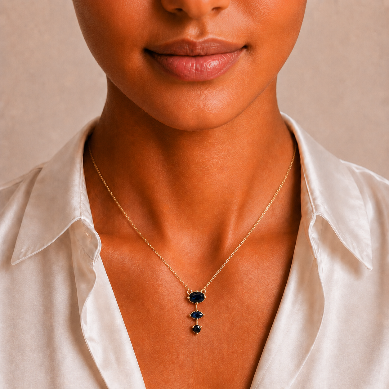 Three-Stone Sapphire Drop Necklace | 9ct Yellow Gold