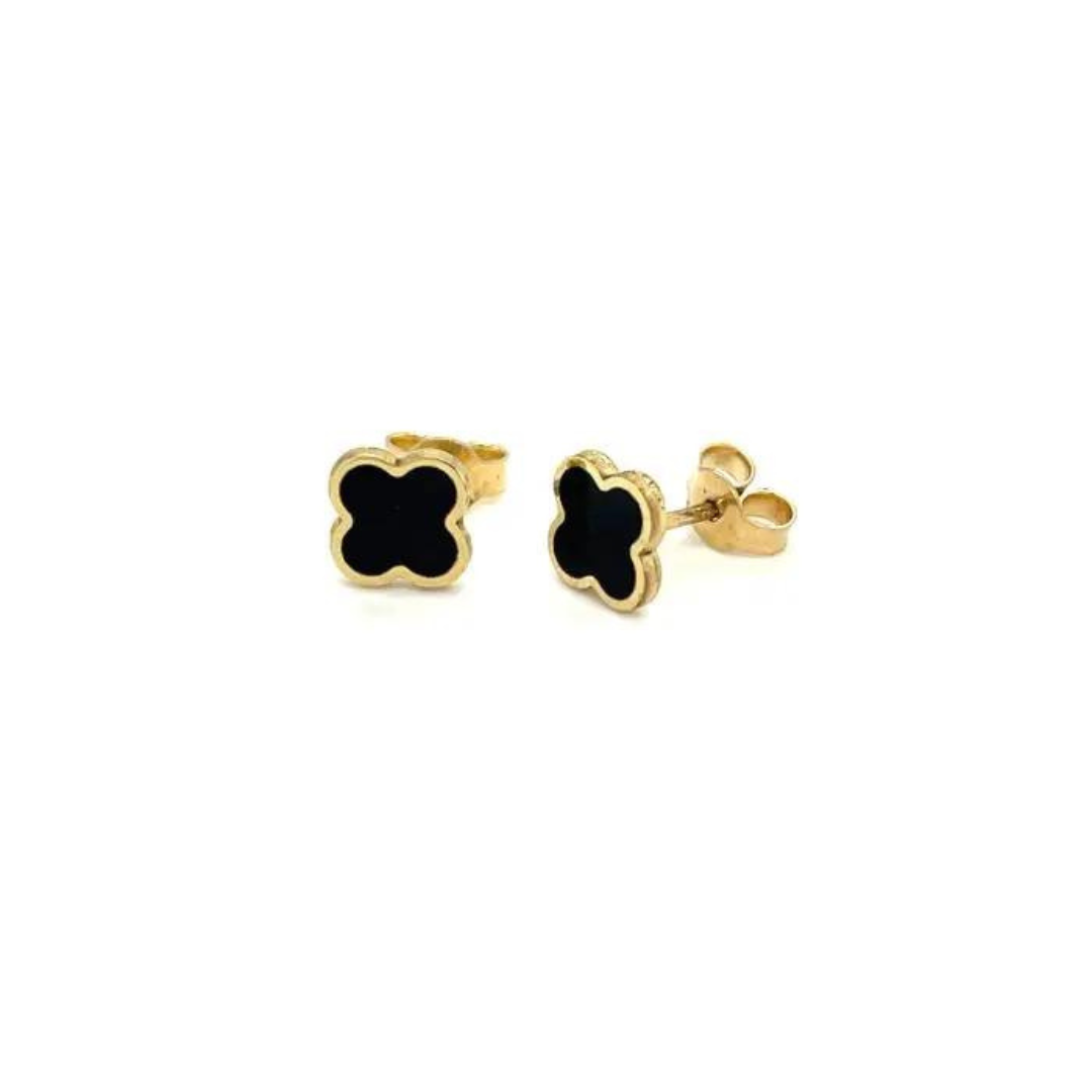9ct Onyx colour clover stud earrings