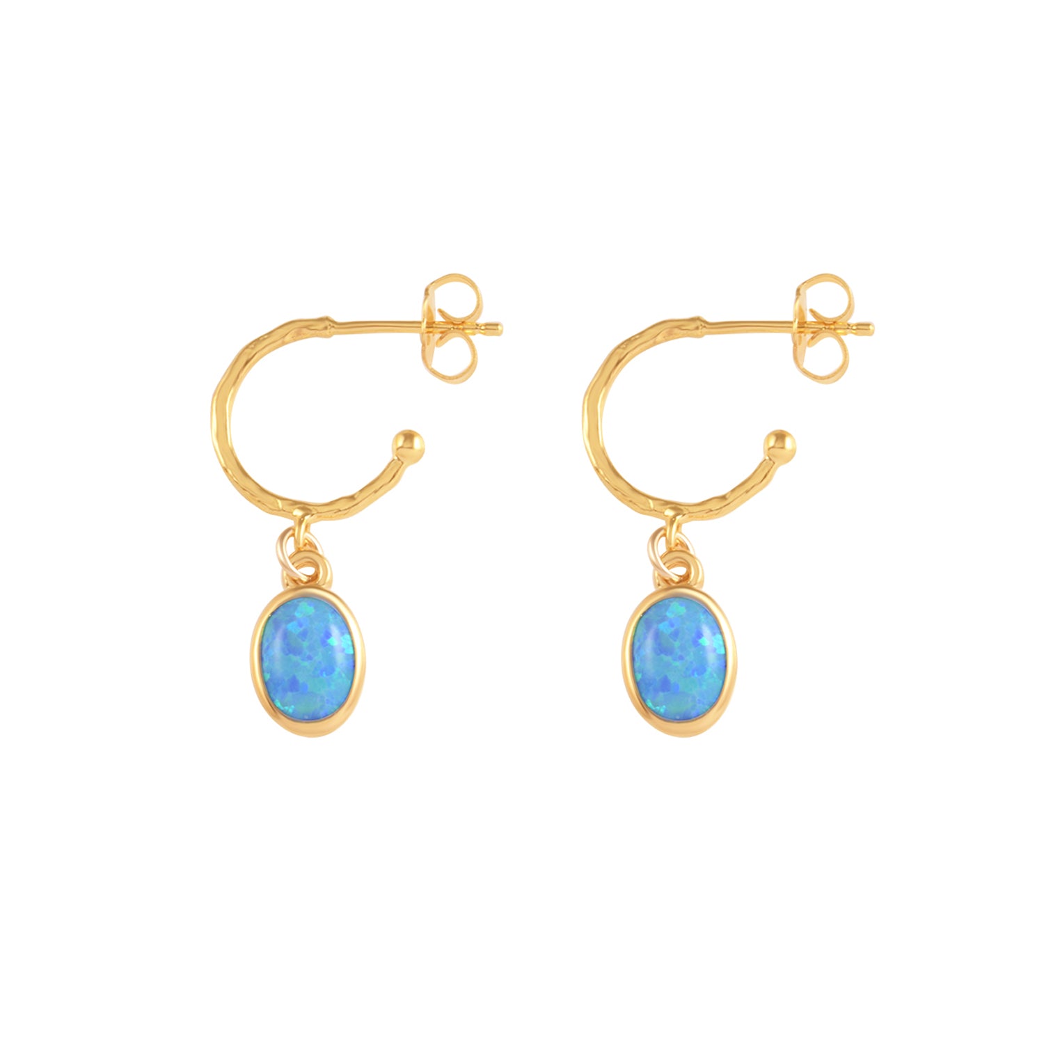 Von Treskow - Hammered Hoop Studs (10mm) with Oval Czelline Opal