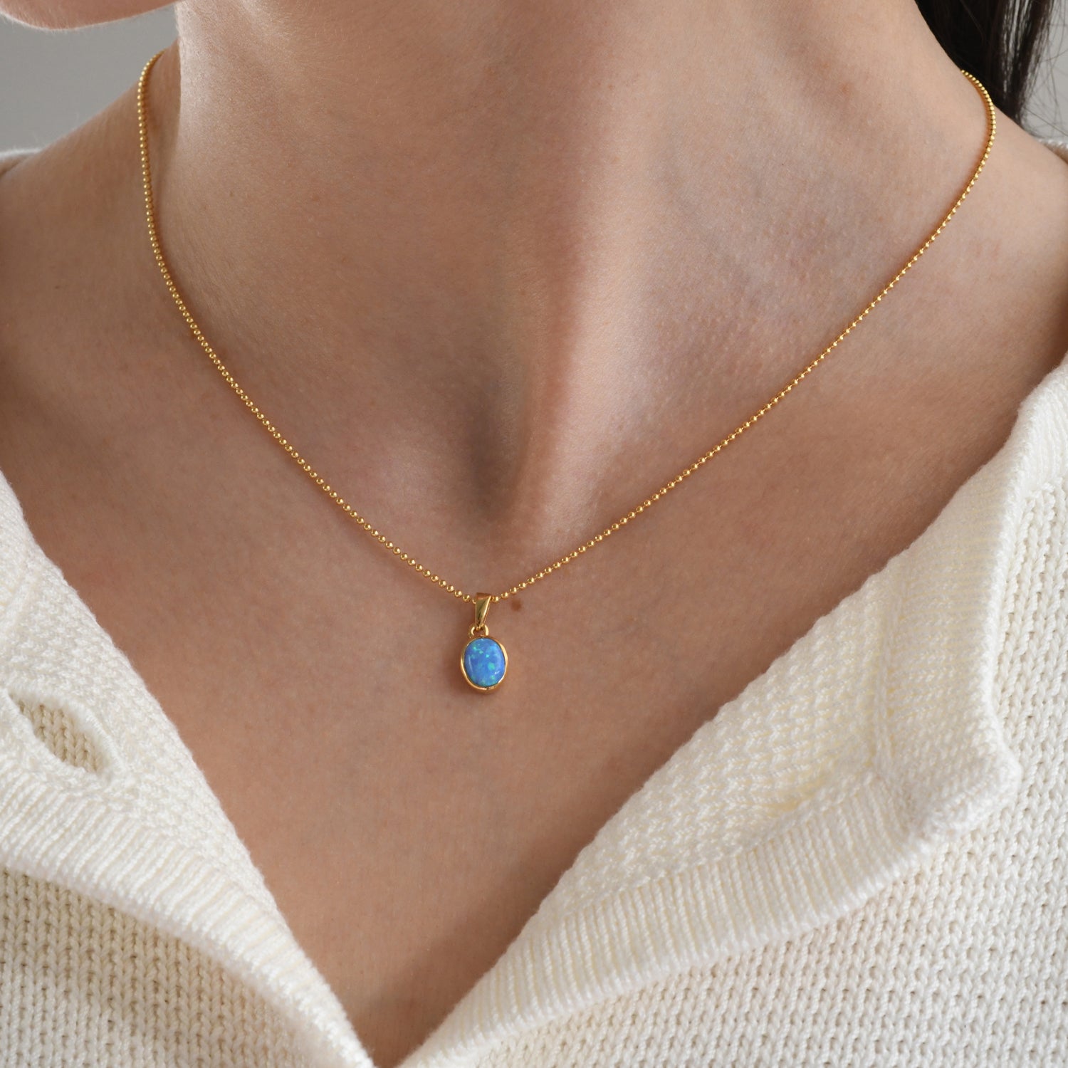 Von Treskow - Oval Czelline Opal Ball Chain Necklace
