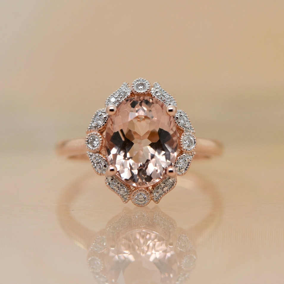 ' Valarie ' Peach Morganite & Diamond Ring