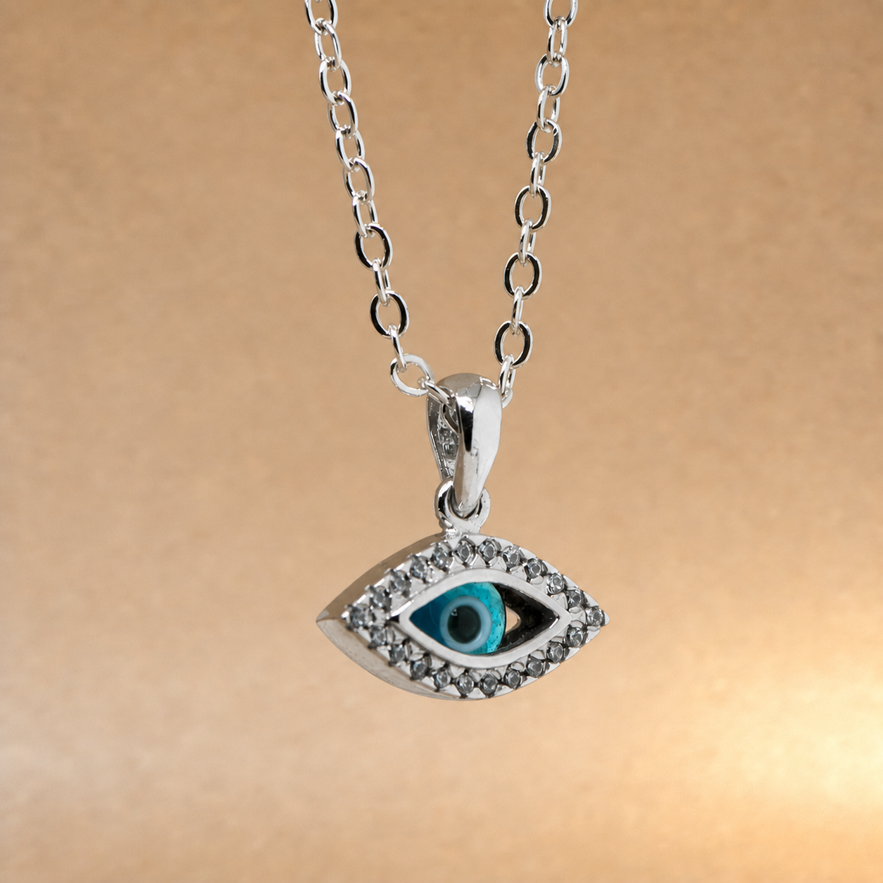 White Gold CZ Evil Eye Pendant