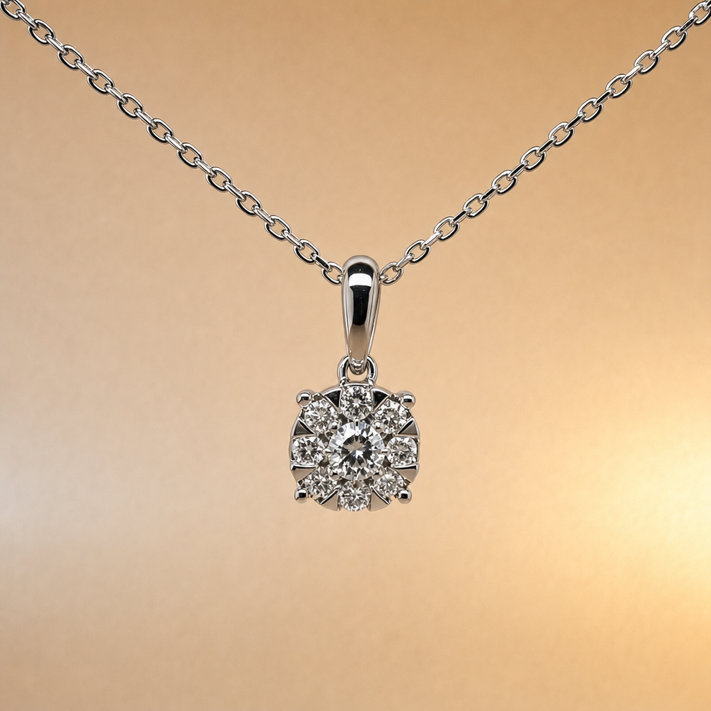 White Gold Diamond Cluster Pendant