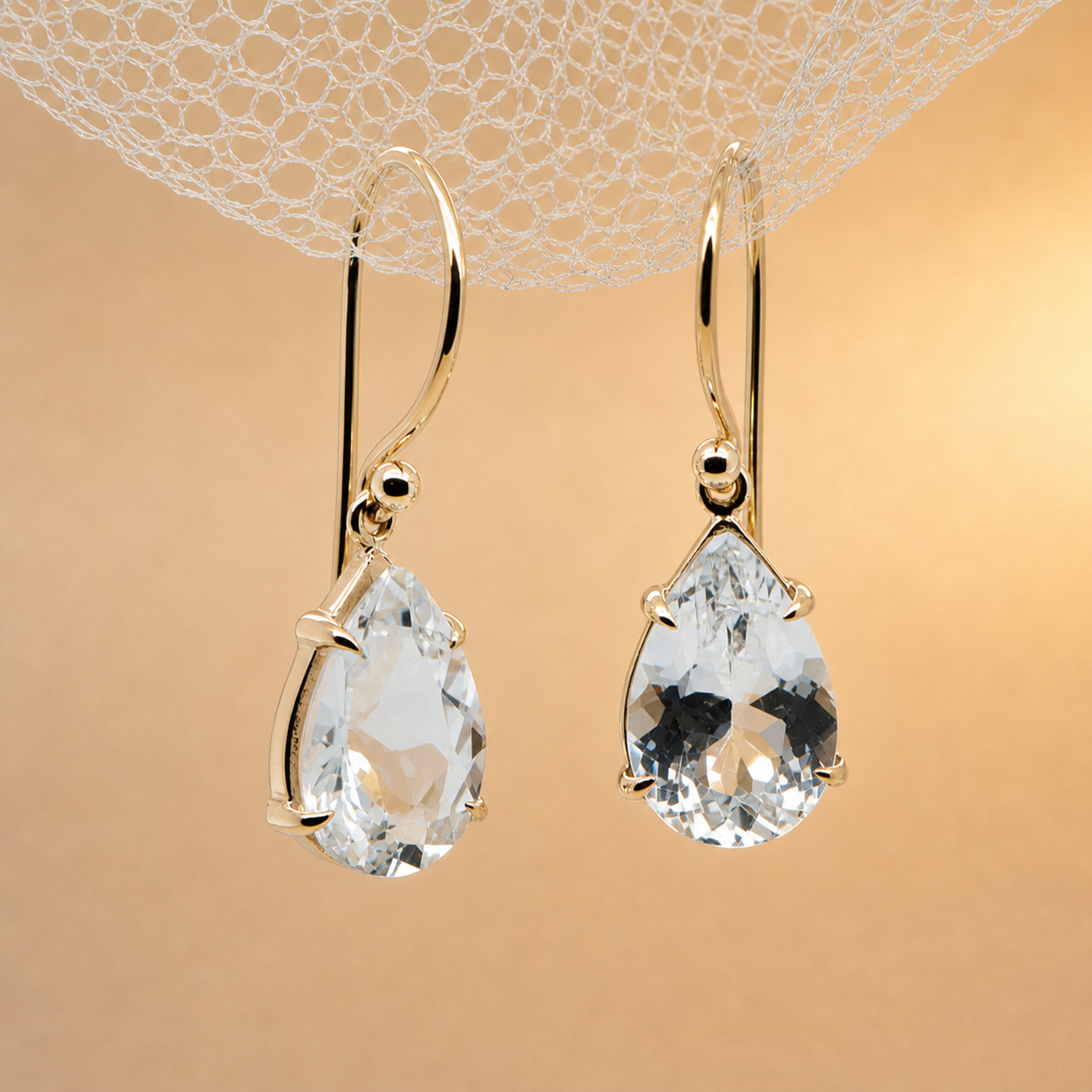 White Topaz pear cut drop earrings