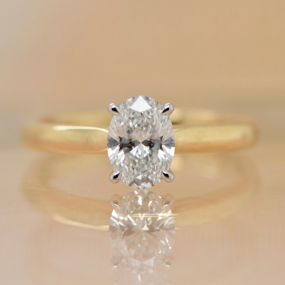 Willow | 1.10ct Oval Cut Lab Grown Diamond Solitaire Engagement Ring | Tapered Band | 18ct Yellow & White Gold
