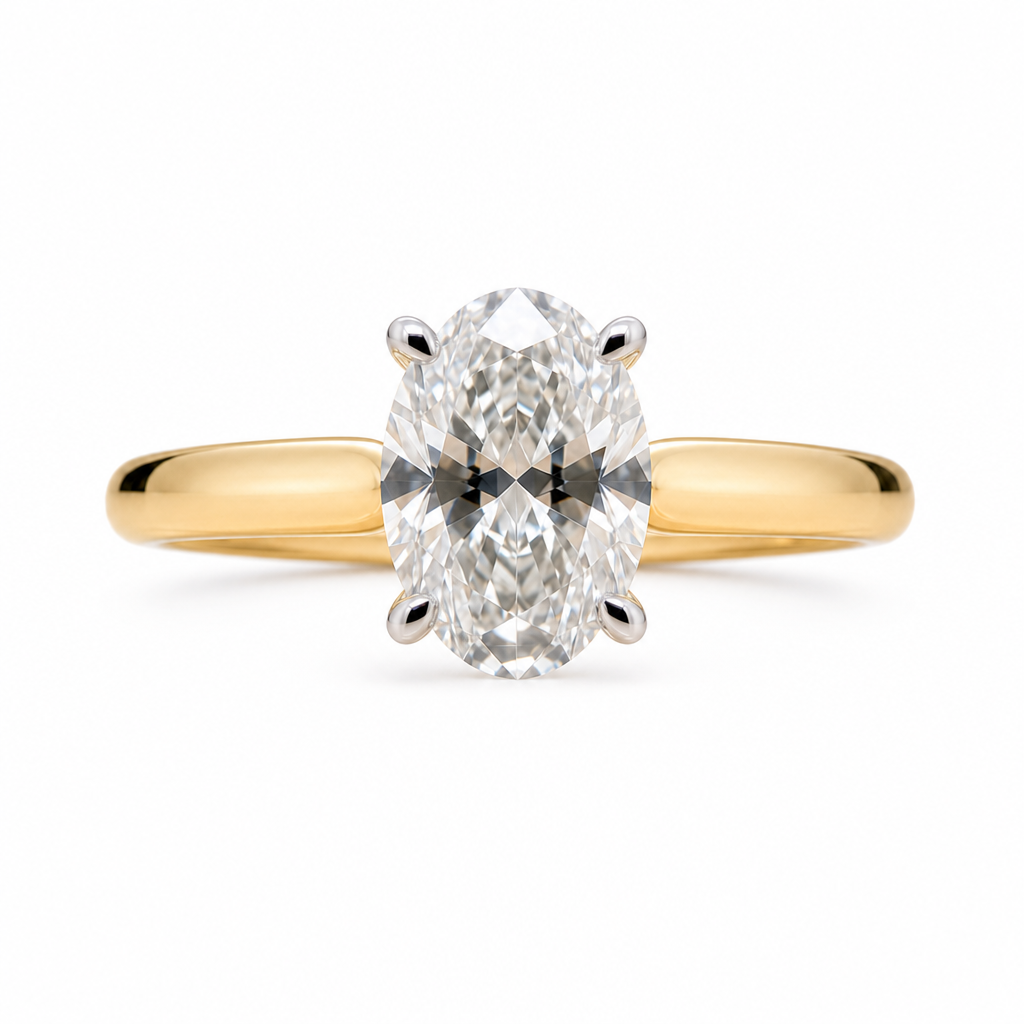 Willow | 1.10ct Oval Cut Lab Grown Diamond Solitaire Engagement Ring | Tapered Band | 18ct Yellow & White Gold
