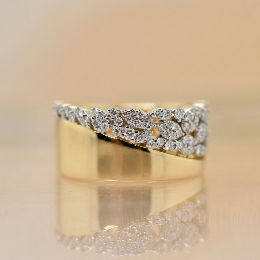 9ct Yellow Gold Diamond Leaf Cluster Dress Ring