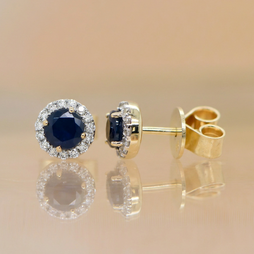 YG Sapphire & Diamond stud earrings