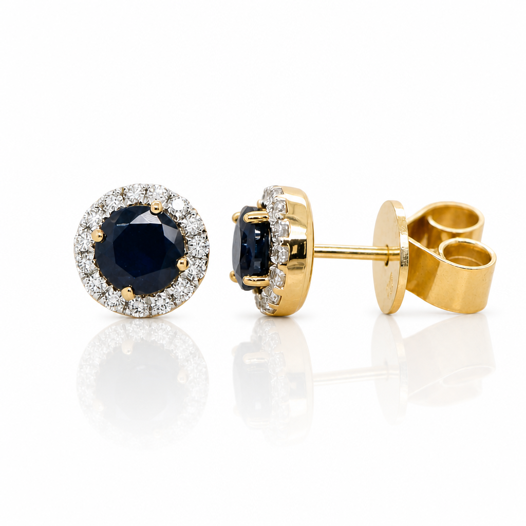 YG Sapphire & Diamond stud earrings