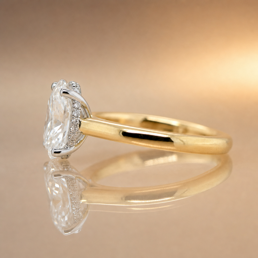 Dylan | 3.02ct Oval Cut Lab Grown Diamond Solitaire Engagement Ring | Hidden Halo | 18ct Yellow & White Gold