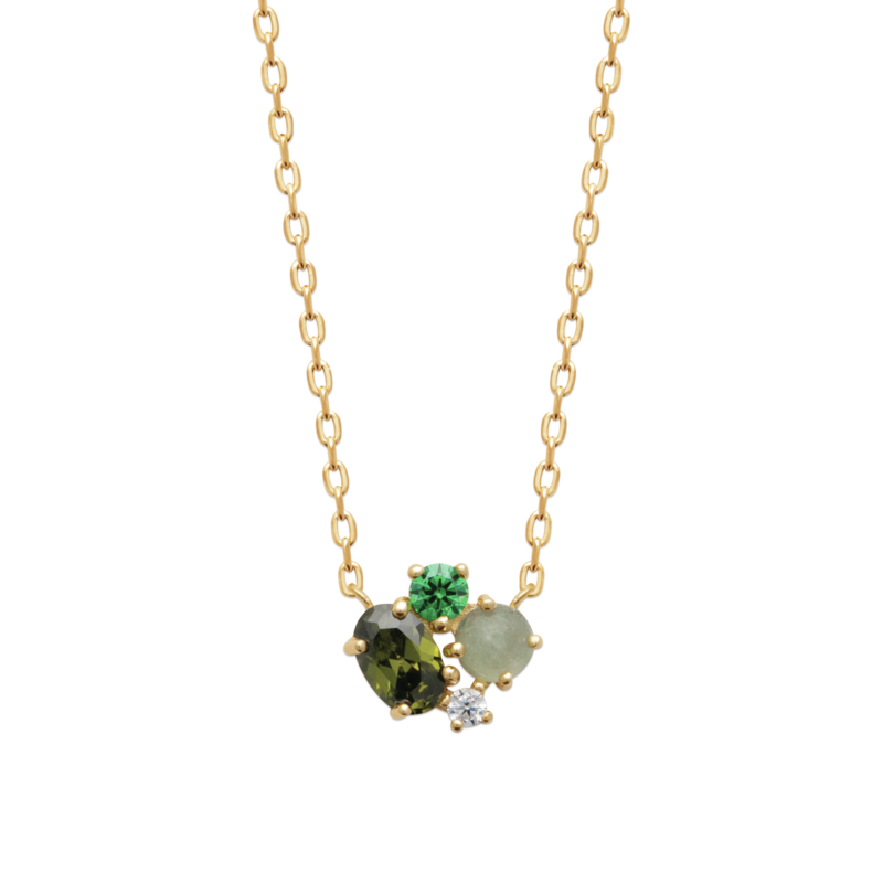 Zoe Austin - 18ct YG Plated CZ & Green Syn Gemstone Cluster Necklet