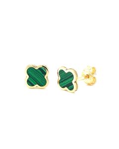 9ct Malachite colour clover stud earrings