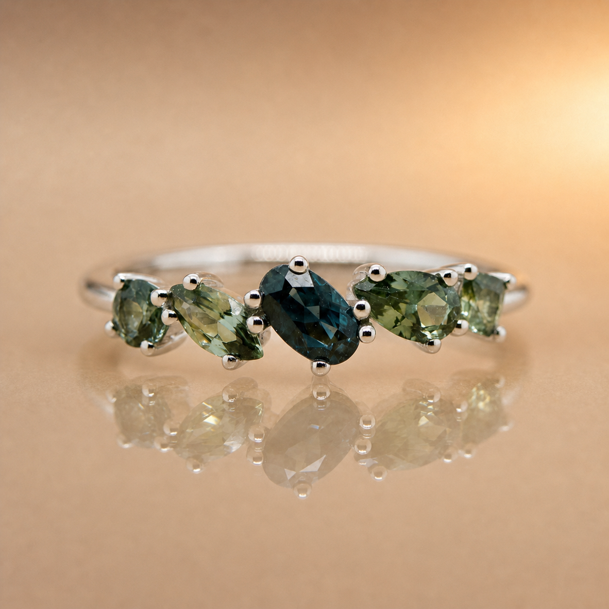 Sapphire Dreams - 'Ophelia' white gold multi colour Sapphire Ring
