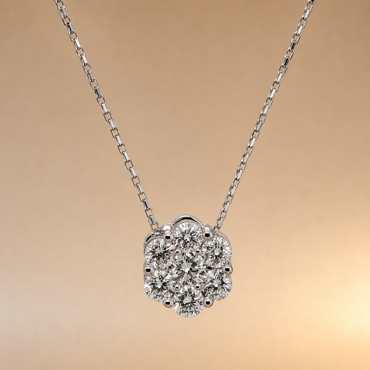 white Gold Diamond cluster pendant