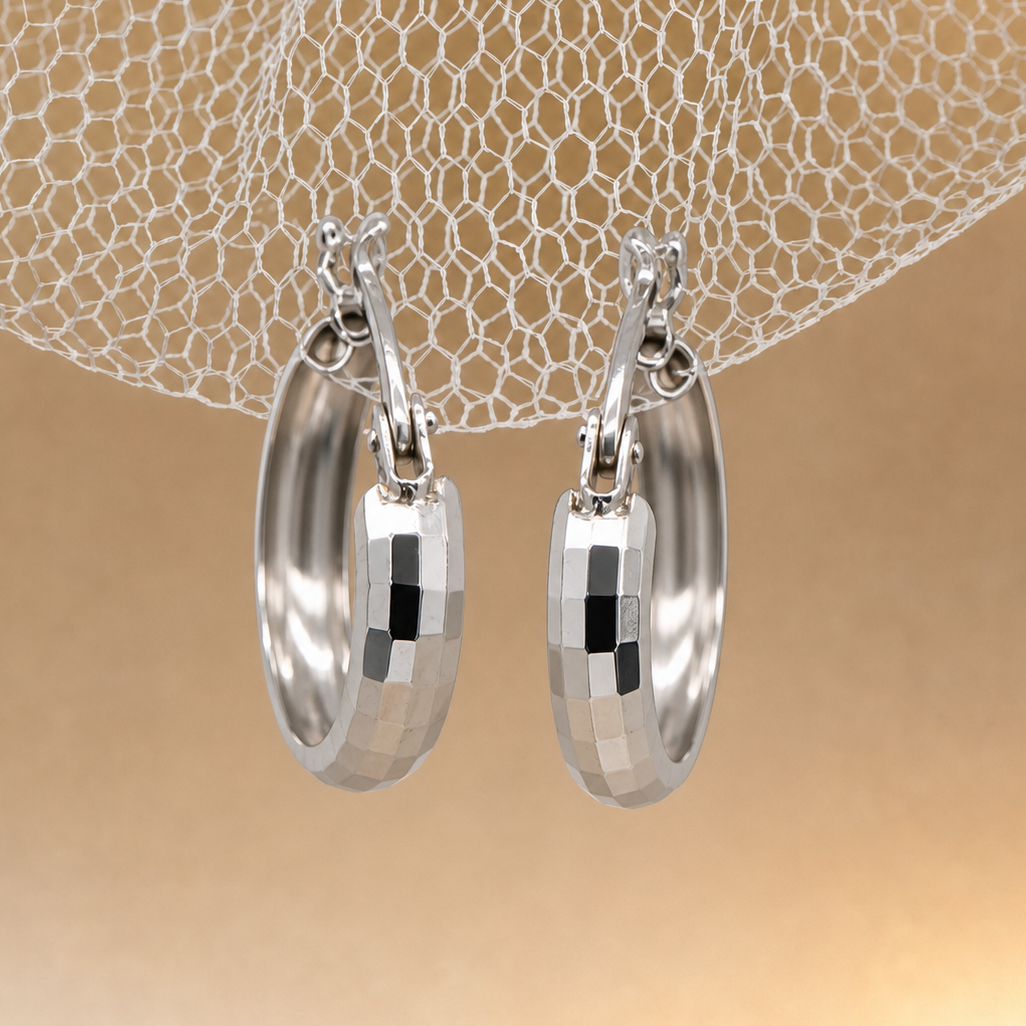 white gold faceted huggies