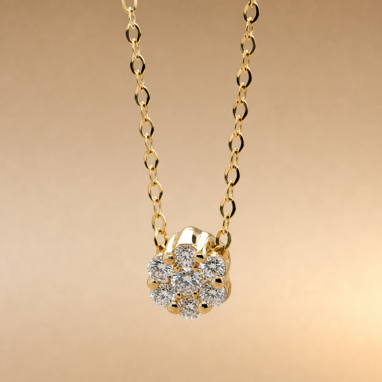 yellow Gold Diamond cluster pendant