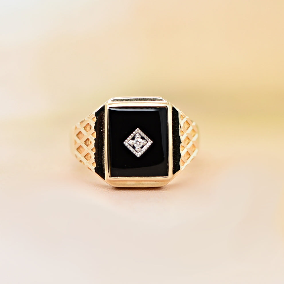 Onyx Diamond Set Signet Ring