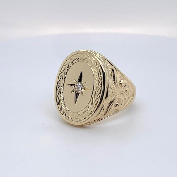 Diamond Set oval Signet Ring