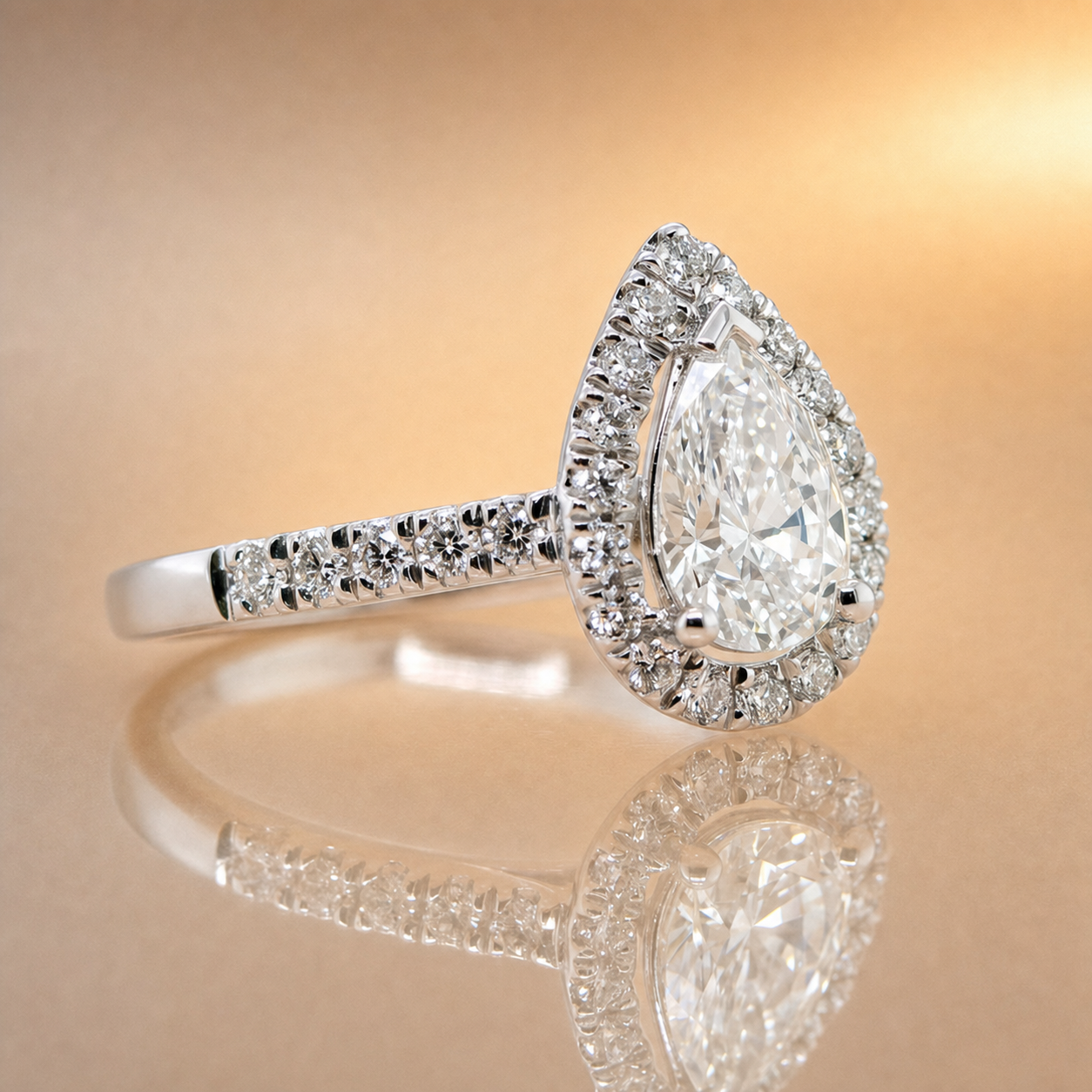 1.02ct Pear Cut Lab Grown Diamond Engagement Ring | Halo & Diamond Band | 9ct White Gold
