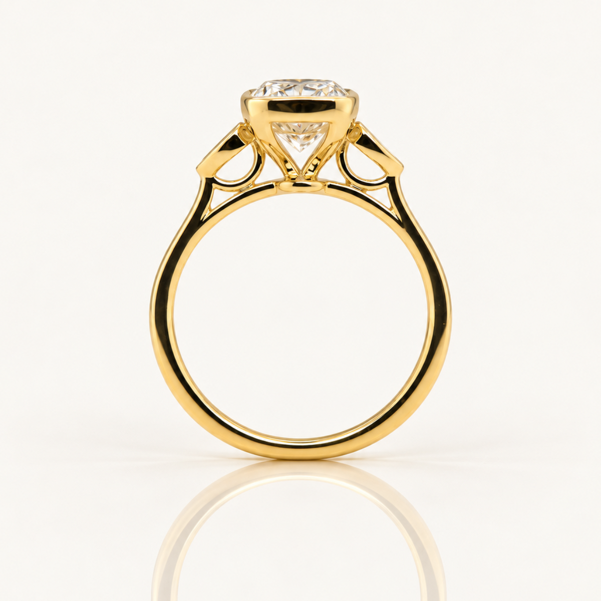 2.09ct Cushion Cut Lab Grown Diamond Bezel Engagement Ring with Pear Sides | 9ct Yellow Gold