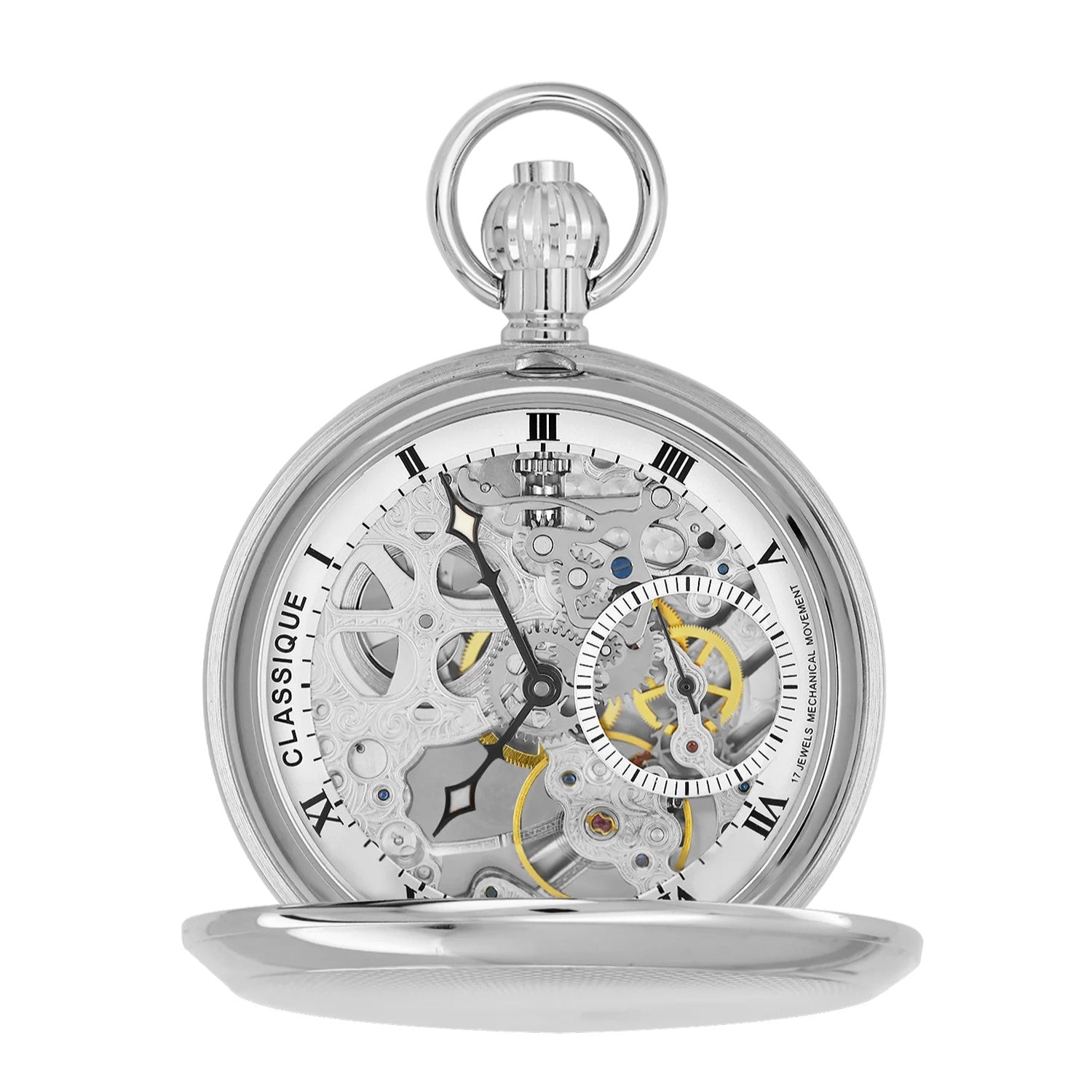 Kennedy - Mechanical "Skeleton" Wind up silver tone  Pocket Watch