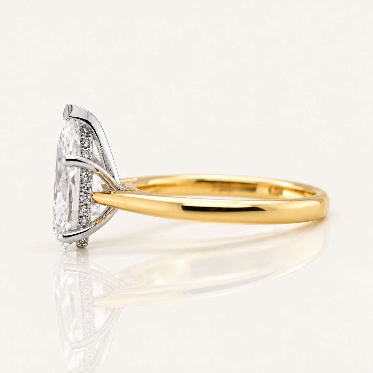 Valentina | 3.39ct Pear Lab Grown Diamond Hidden Halo Engagement Ring | 18ct Yellow and White Gold