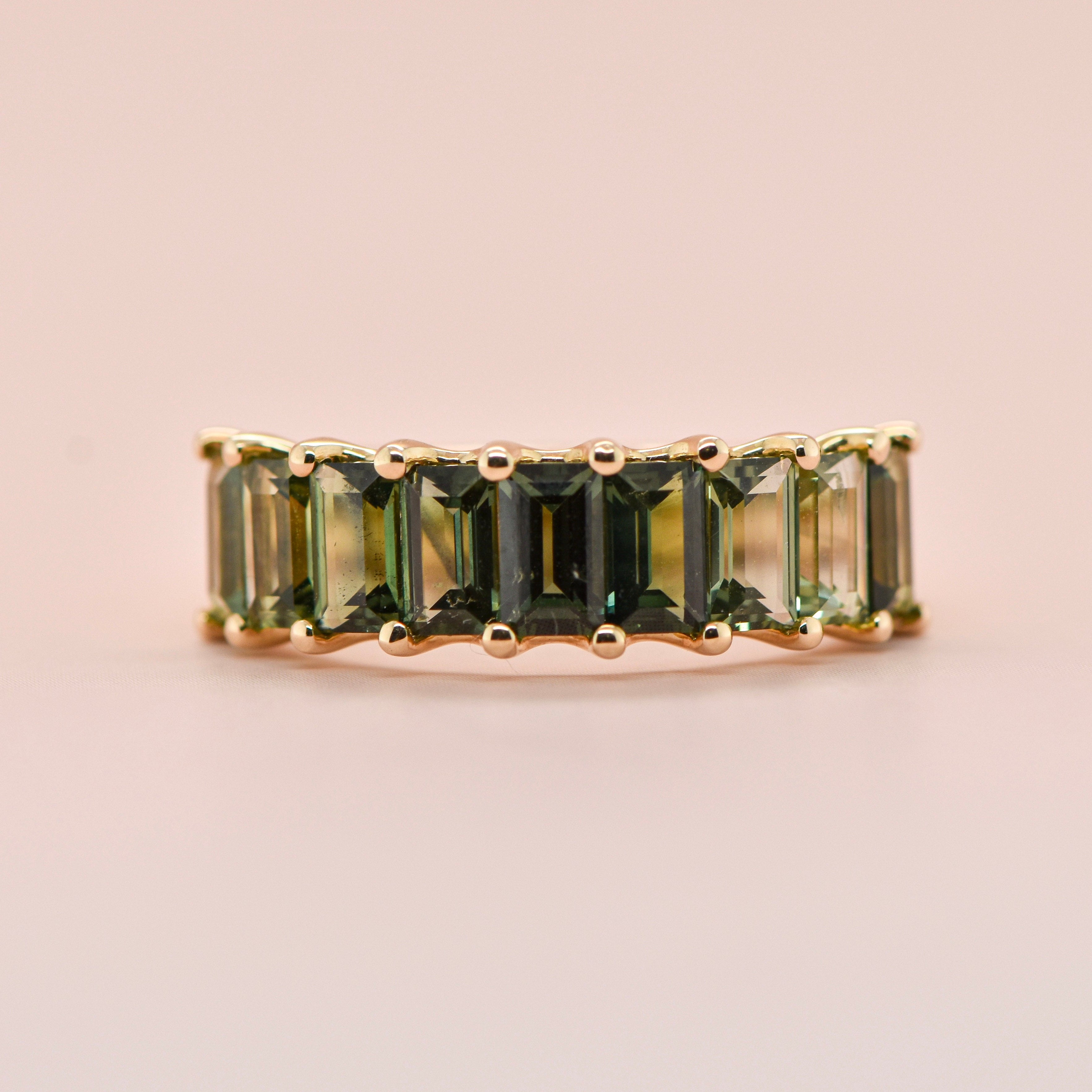 9ct Yellow Gold Australian Green Sapphire Baguette Ring | Sapphire Dreams