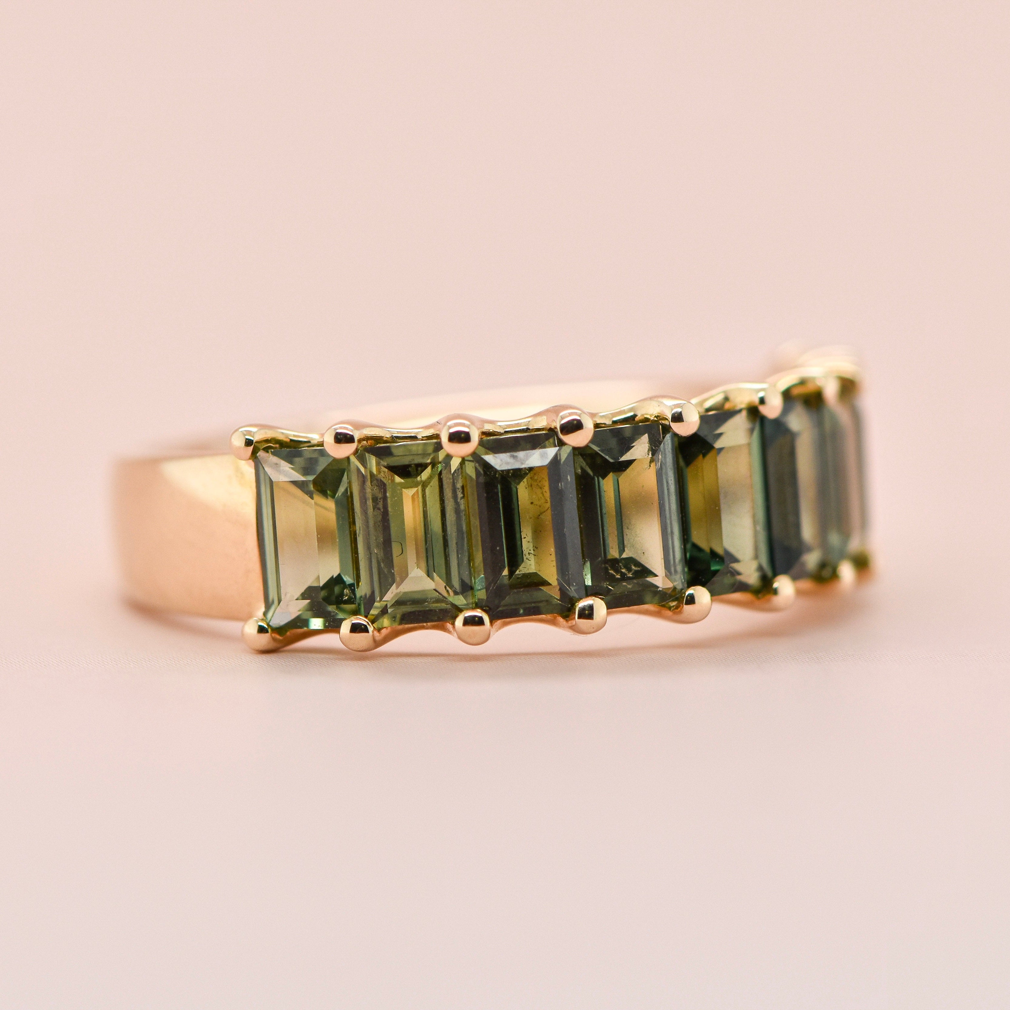 9ct Yellow Gold Australian Green Sapphire Baguette Ring | Sapphire Dreams