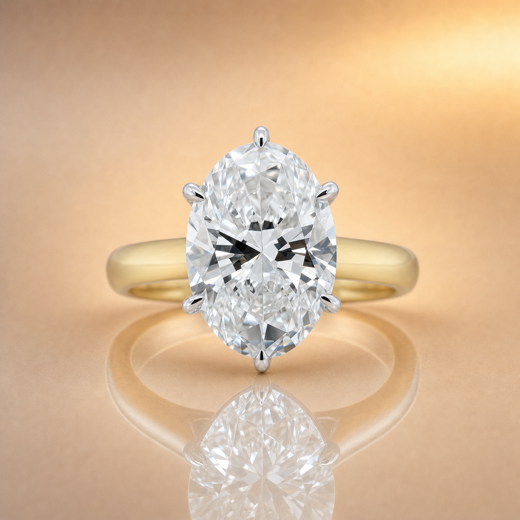 Genevieve | 7.07ct Oval Lab Grown Diamond Ring | Hidden Halo | 18ct Yellow & White Gold